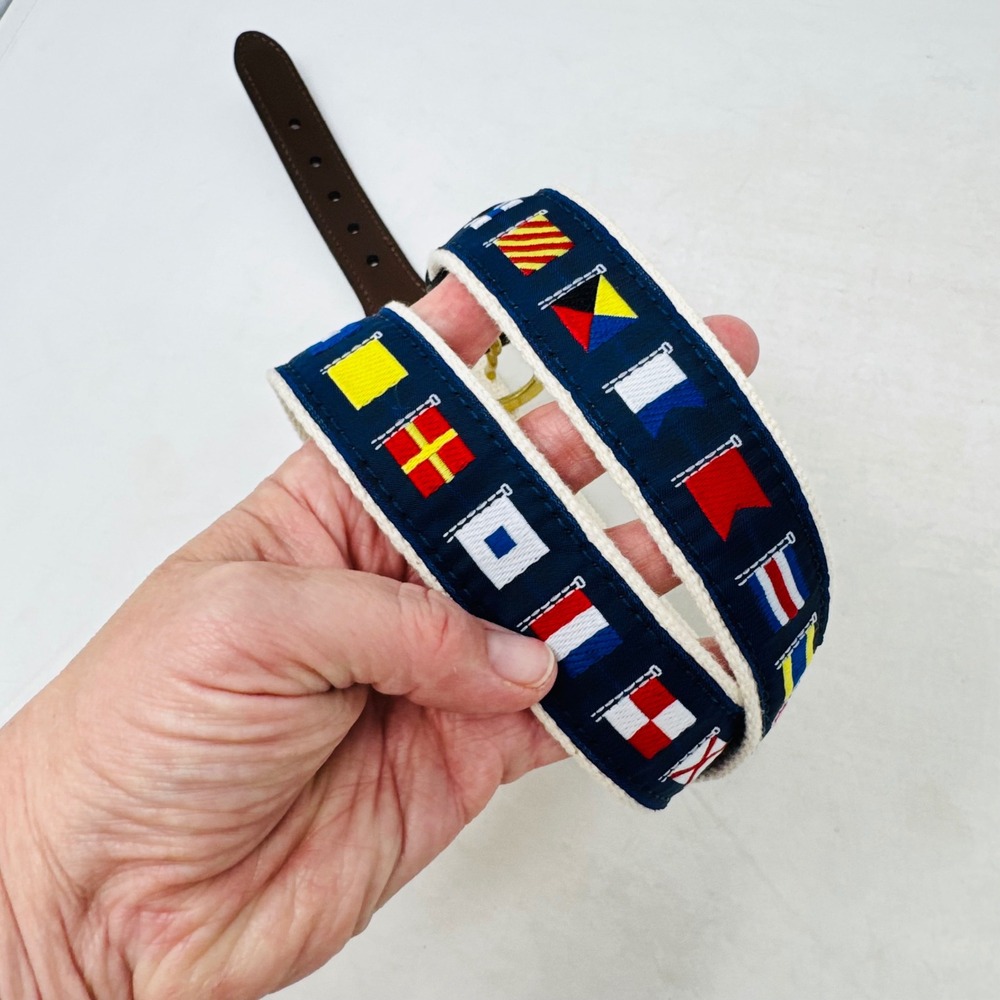 Nautical Sailing Signal Flag Canvas Leather Belt Navy Cream 36 Made in USA - Picture 6 of 6